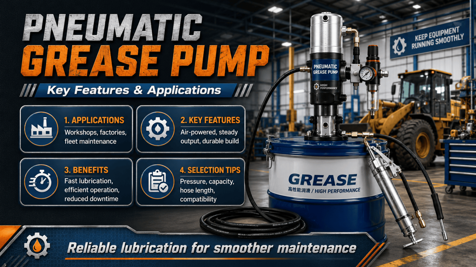 A pneumatic grease pump is widely used in automotive workshops